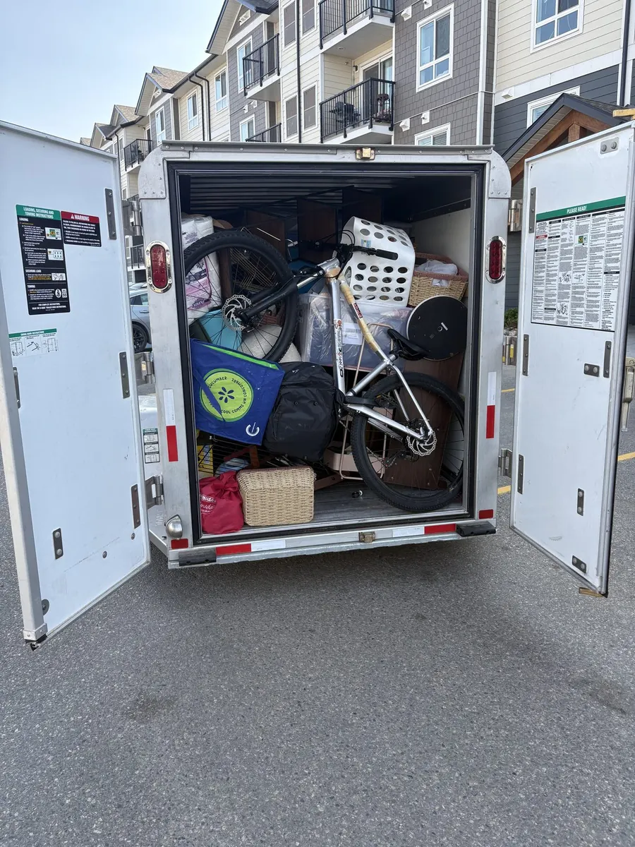 Packed moving trailer ready for unloading