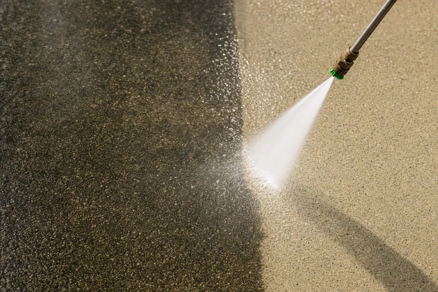 Pressure washer cleaning a concrete driveway